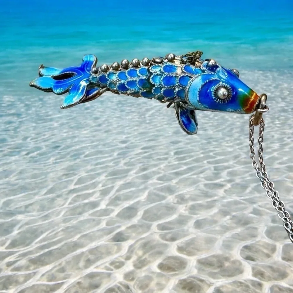 Vintage Sterling Silver & Enamel Koi Pendant / Charm - Picture 6 of 8